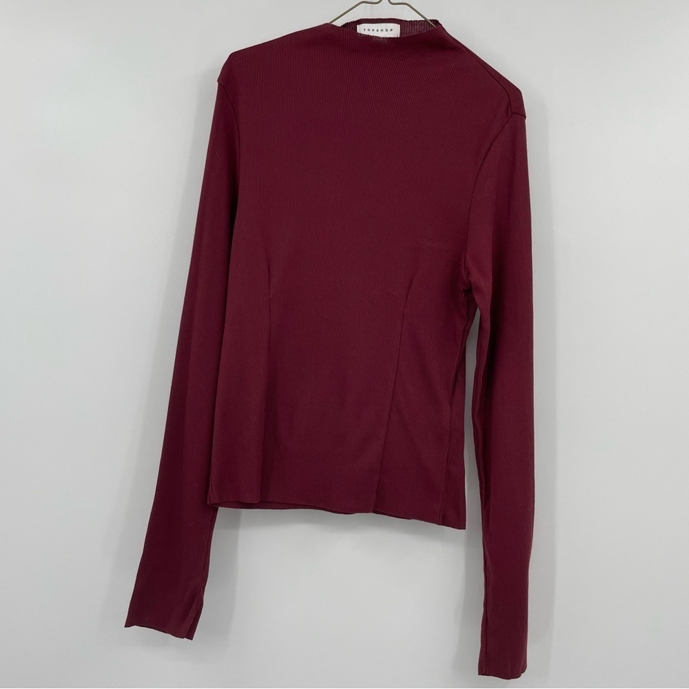 Topshop Ribbed Mock Turtleneck Long Sleeve Shirt – Burgundy, Size 8